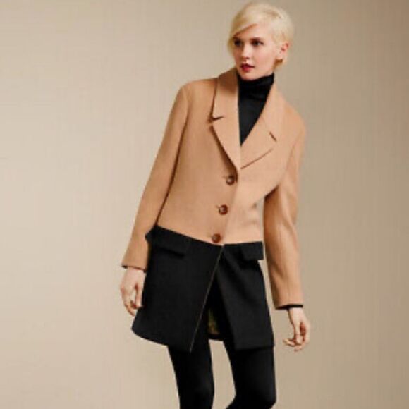 TALBOTS Black & Beige Color-Block Wool Coat - Size 12P - Picture 1 of 8